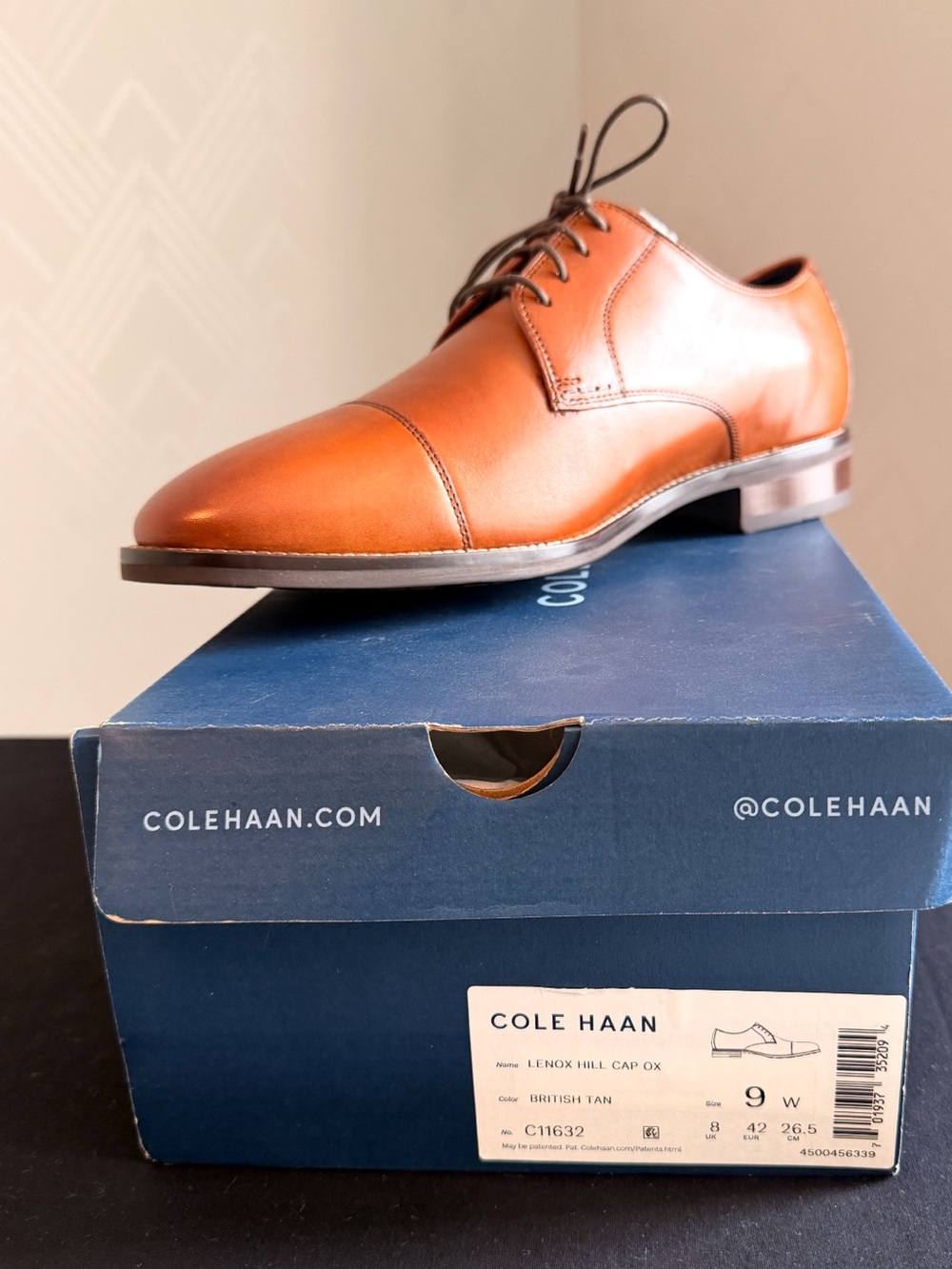Cole Haan Men’s British Tan Leather Cap-Toe Derby